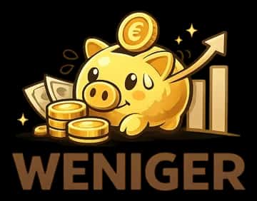 weniger App Vorschau mit Sparschwein und steigender Kurve